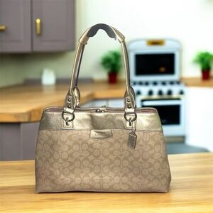 👜 Coach Penelope Signature Jacquard Shoulder Bag With Gold Trim & Pink Lining 👜